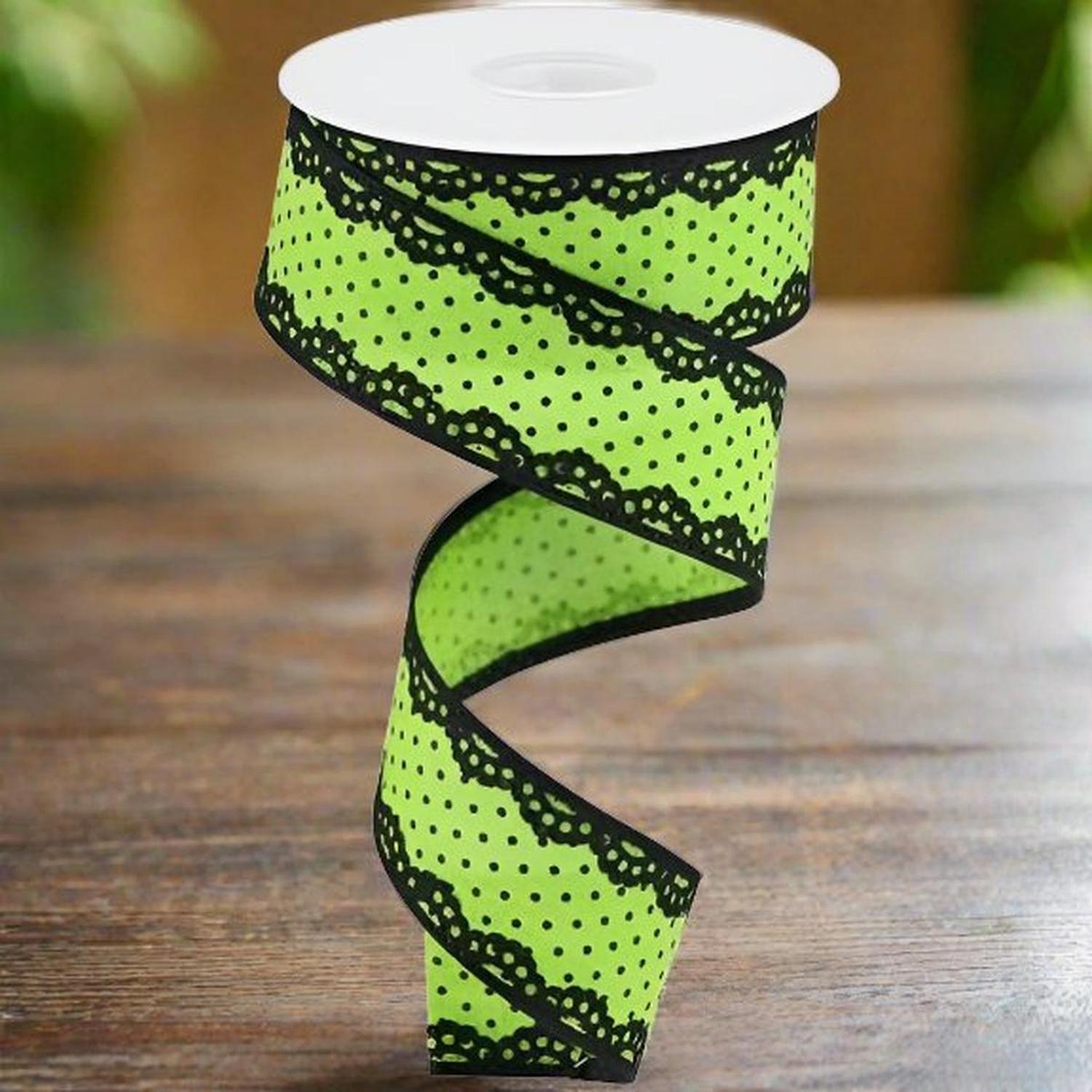 1.5" Swiss Dots Lace Edge Ribbon: Lime Green (10 Yards)