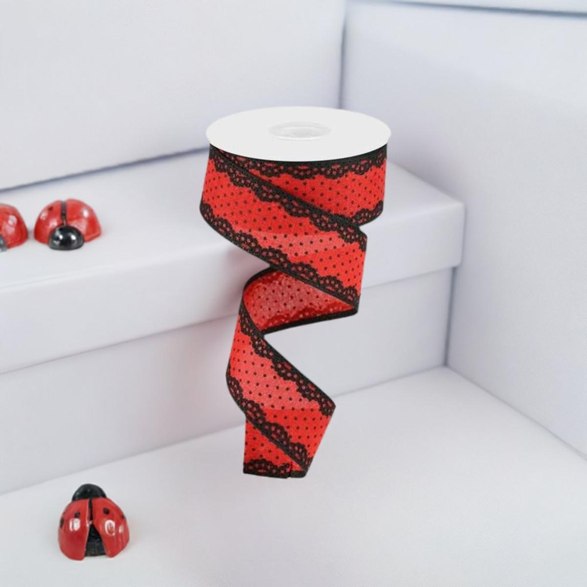 Shop For 1.5" Swiss Dots Lace Edge Ribbon: Red (10 Yards) at Michelle's aDOORable Creations