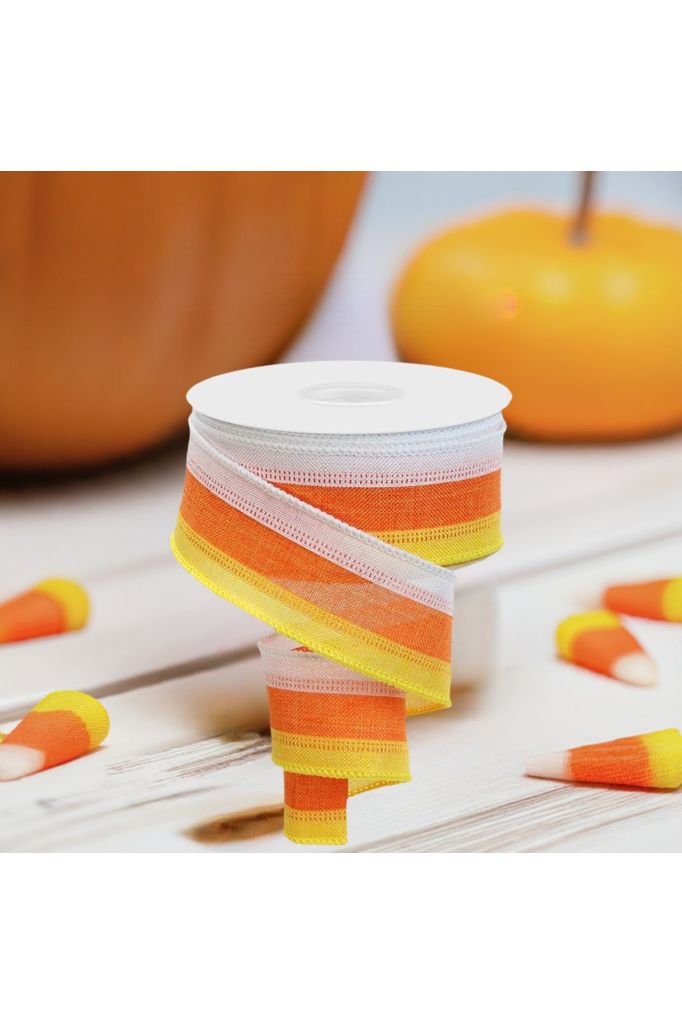 Shop For 1.5" Tricolor Striped Ribbon: Orange/White, Yellow (10 Yards) at Michelle's aDOORable Creations