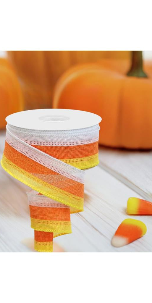 1.5" Tricolor Striped Ribbon: Orange/White, Yellow (10 Yards) - Michelle's aDOORable Creations - Wired Edge Ribbon