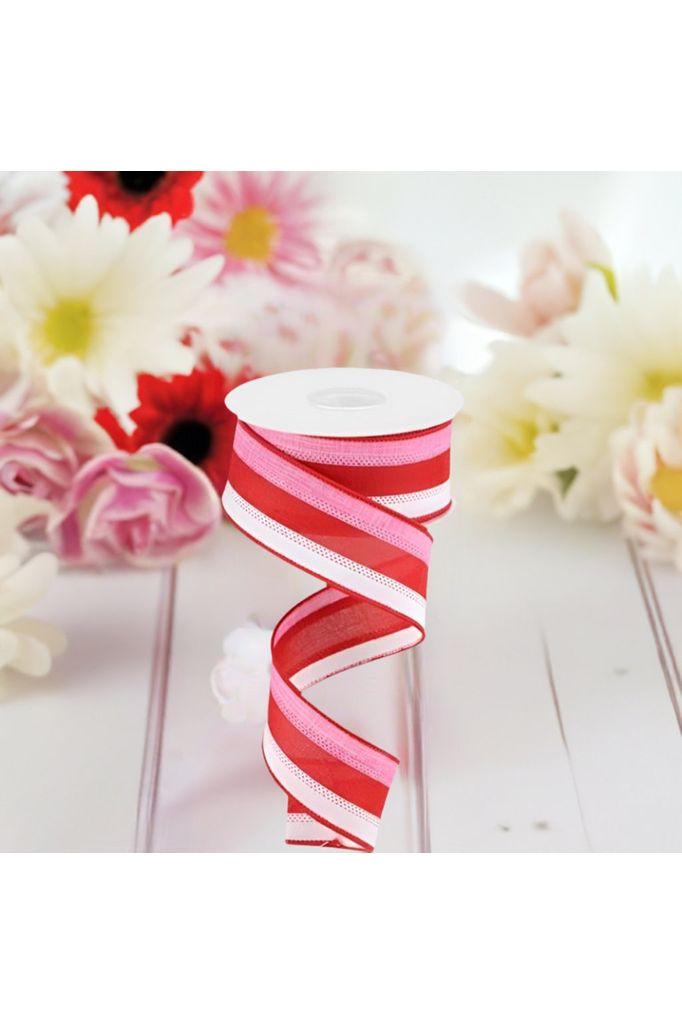 Shop For 1.5" Tricolor Striped Ribbon: White, Pink, and Red (10 Yards) at Michelle's aDOORable Creations