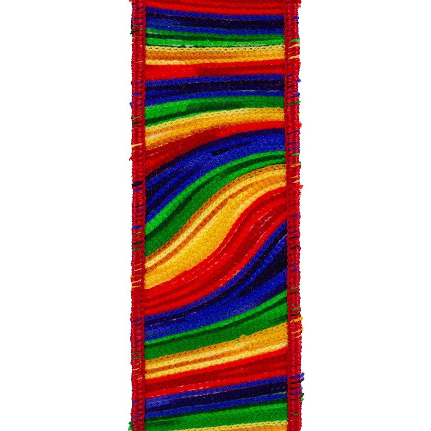 1.5" Waves Embroidery Dupioni Backed Ribbon: Rainbow (5 Yards)