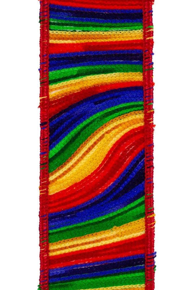1.5" Waves Embroidery Dupioni Backed Ribbon: Rainbow (5 Yards) - Michelle's aDOORable Creations - Wired Edge Ribbon
