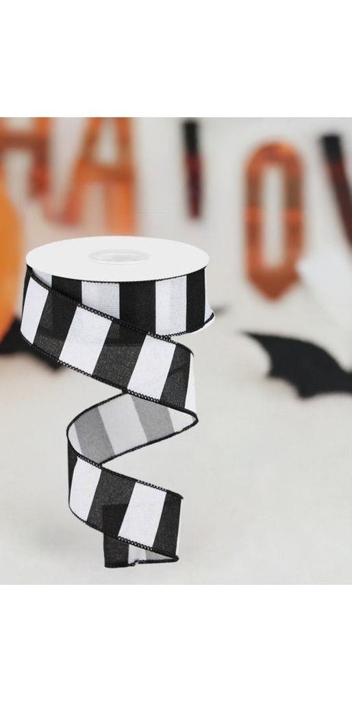 1.5" Wide Stripe Ribbon: Black & White (10 Yard) - Michelle's aDOORable Creations - Wired Edge Ribbon