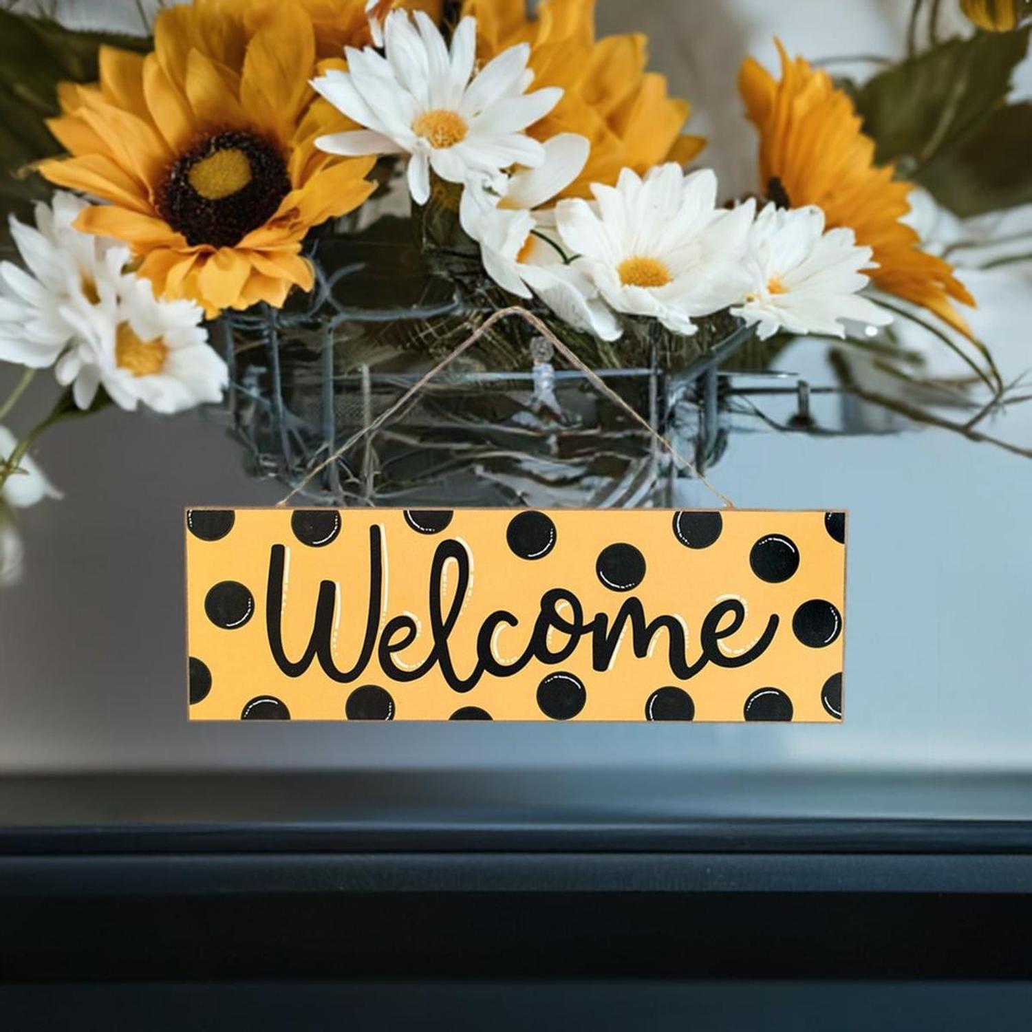 15" Wood Sign: Yellow Black Welcome