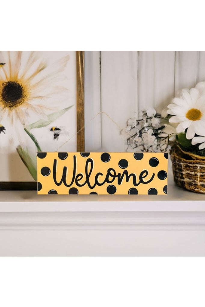 15" Wood Sign: Yellow Black Welcome - Michelle's aDOORable Creations - Wooden/Metal Signs