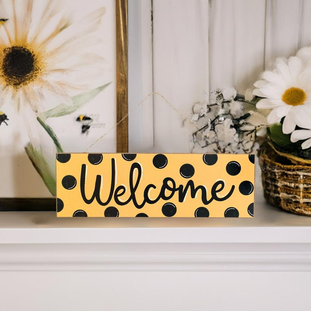 Shop For 15" Wood Sign: Yellow Black Welcome at Michelle's aDOORable Creations