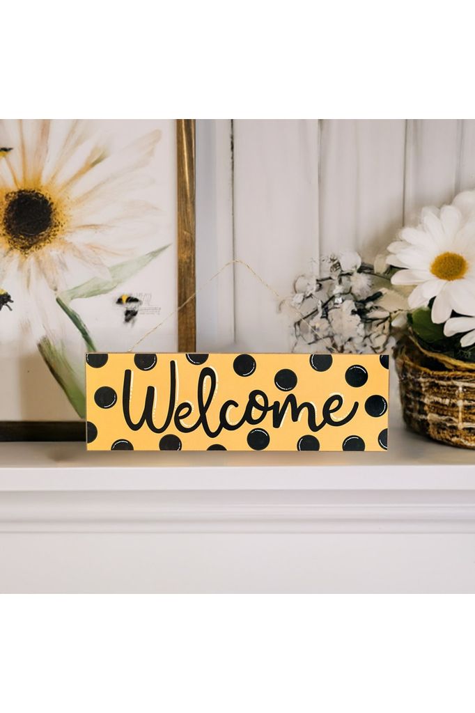 15" Wood Sign: Yellow Black Welcome - Michelle's aDOORable Creations - Wooden/Metal Signs