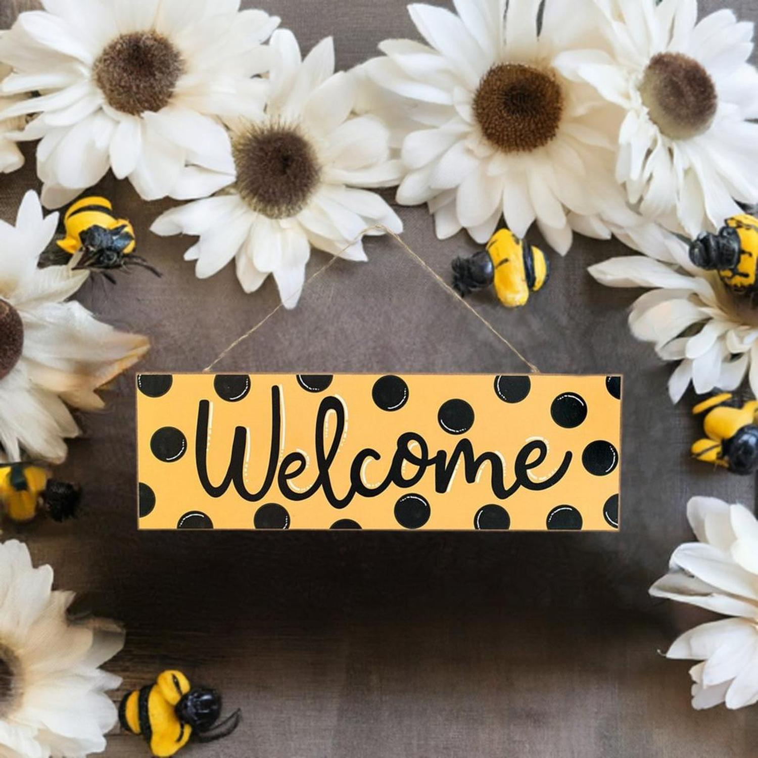 15" Wood Sign: Yellow Black Welcome
