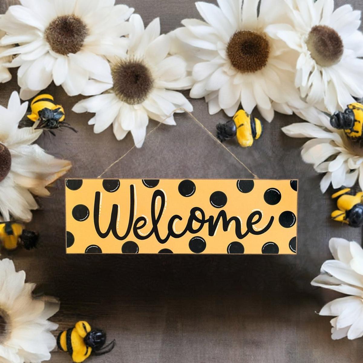 Shop For 15" Wood Sign: Yellow Black Welcome at Michelle's aDOORable Creations