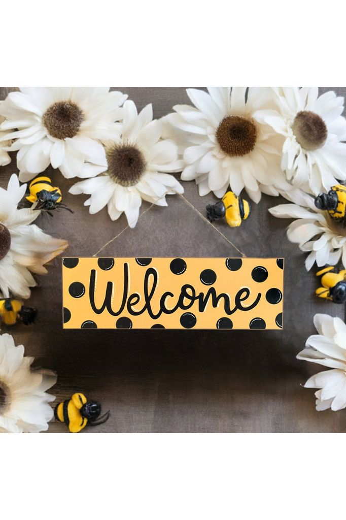 15" Wood Sign: Yellow Black Welcome - Michelle's aDOORable Creations - Wooden/Metal Signs