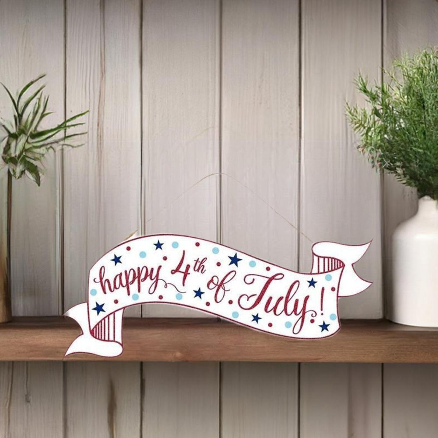 15" Wooden Banner Sign: Happy 4th of July