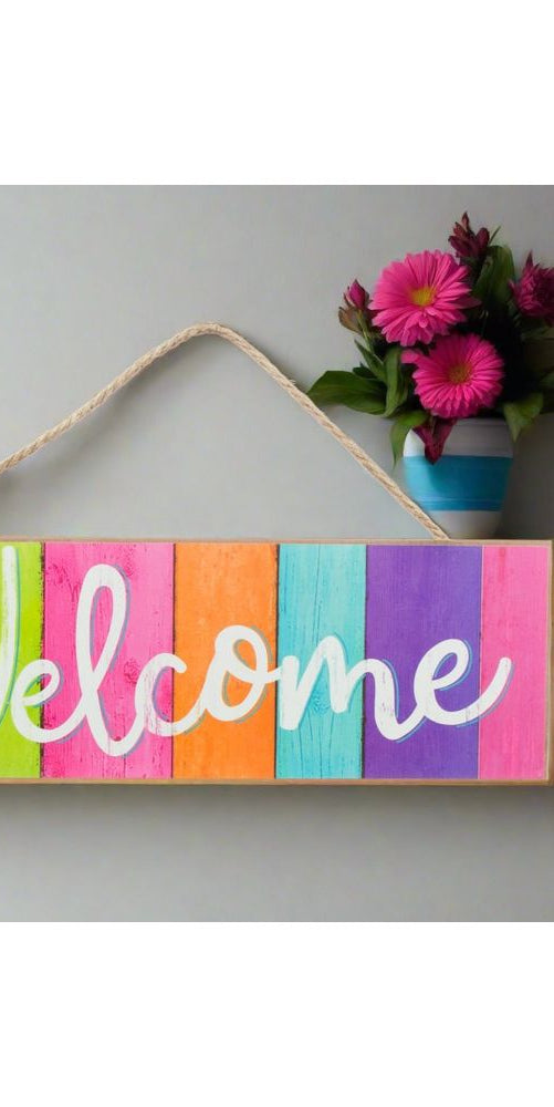 15" Wooden Sign: Multi Color Welcome - Michelle's aDOORable Creations - Wooden/Metal Signs