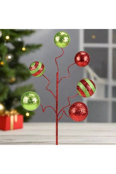 19" Glitter Ball Pick: Red & Lime - Michelle's aDOORable Creations - Sprays and Picks