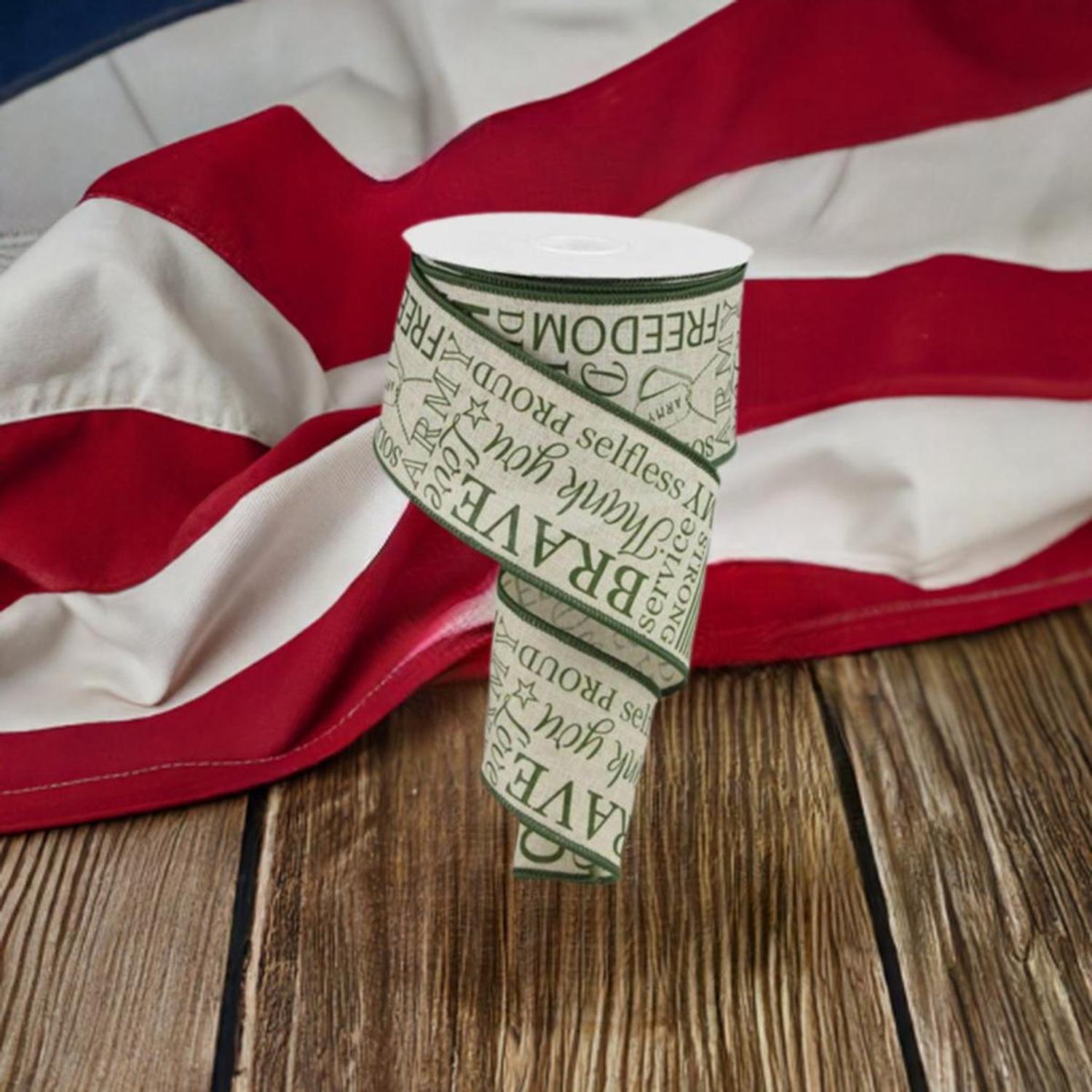 2.5" Army Ribbon: Army Green & Natural (10 Yards)