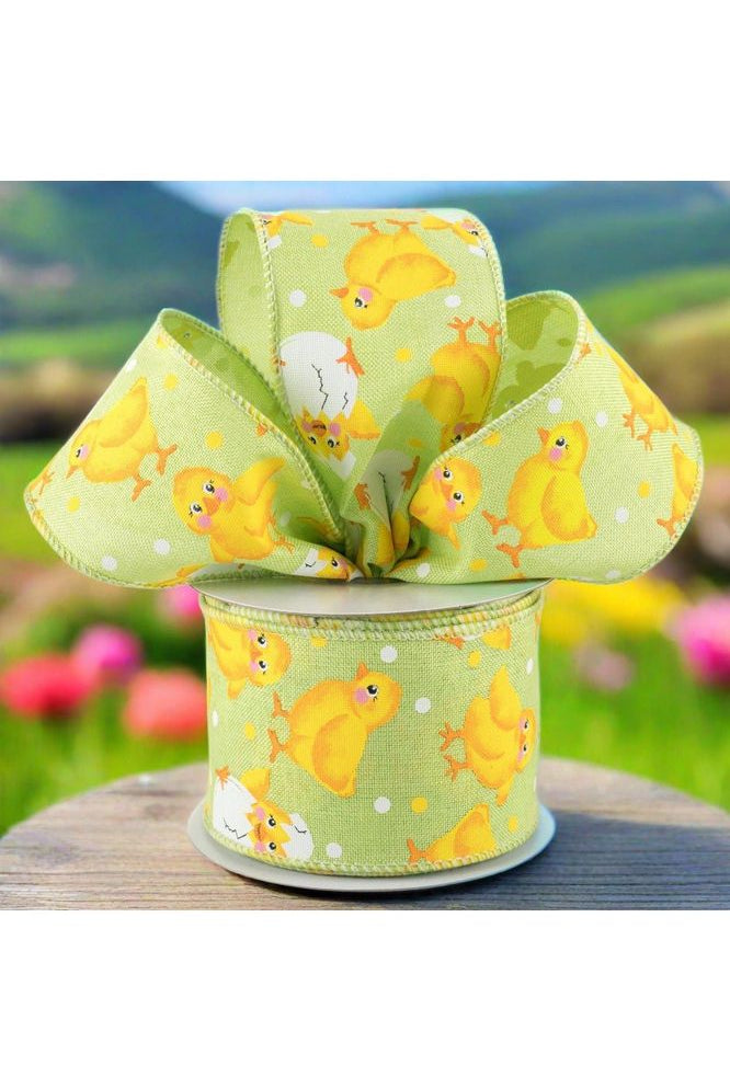 2.5" Baby Chicks on Royal Ribbon: Green (10 Yards) - Michelle's aDOORable Creations - Wired Edge Ribbon