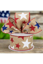 2.5" Beige Royal Canvas Ribbon: Patriotic Stars (10 Yards) - Michelle's aDOORable Creations - Wired Edge Ribbon
