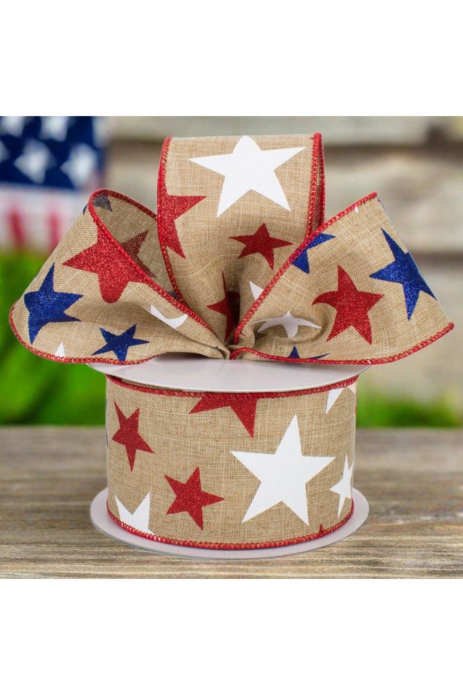 Shop For 2.5" Beige Royal Canvas Ribbon: Patriotic Stars (10 Yards) at Michelle's aDOORable Creations