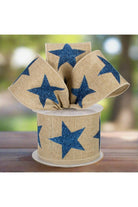 2.5" Bold Glitter Star Canvas Ribbon: Light Beige (10 Yards) - Michelle's aDOORable Creations - Wired Edge Ribbon