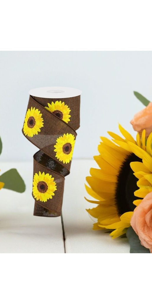 2.5" Bold Sunflower Ribbon: Dark Brown (10 Yards) - Michelle's aDOORable Creations - Wired Edge Ribbon