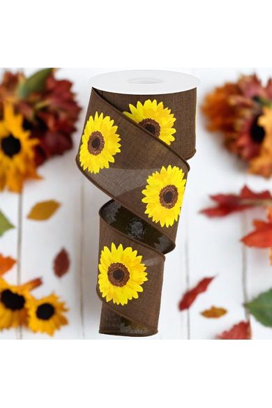 2.5" Bold Sunflower Ribbon: Dark Brown (10 Yards) - Michelle's aDOORable Creations - Wired Edge Ribbon