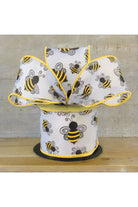 2.5" Bumble Bee Ribbon: White Satin (10 Yards) - Michelle's aDOORable Creations - Wired Edge Ribbon