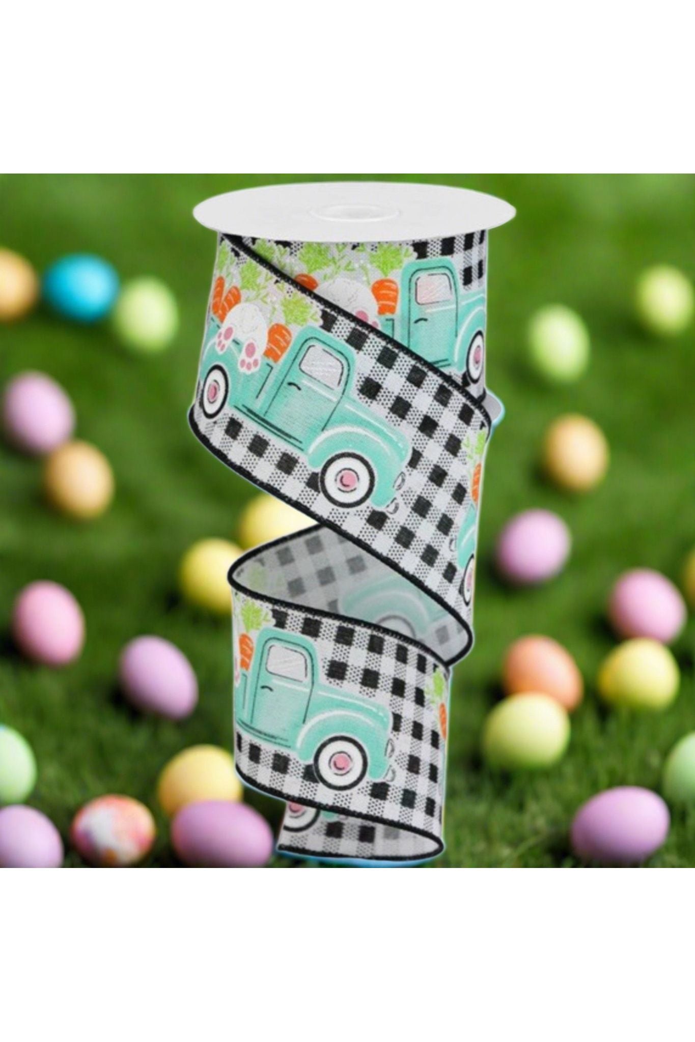 Shop For 2.5" Bunny Carrots Truck Gingham Ribbon: Black (10 Yards) at Michelle's aDOORable Creations