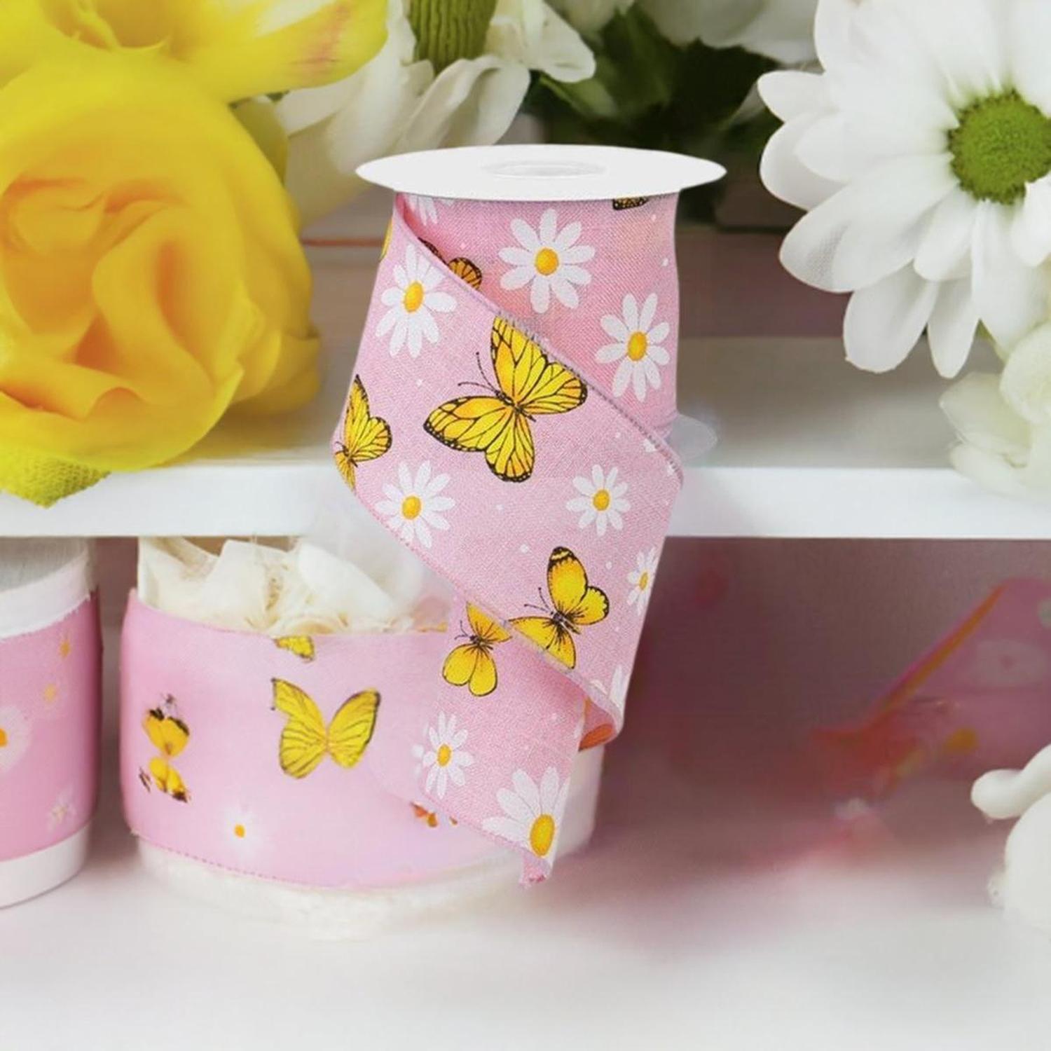 Shop For 2.5" Butterfly Daisy on Royal Ribbon: Light Pink (10 Yards) at Michelle's aDOORable Creations