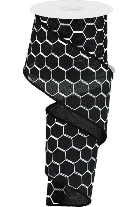 2.5" Chicken Wire Ribbon: Black & White (10 Yards) - Michelle's aDOORable Creations - Wired Edge Ribbon