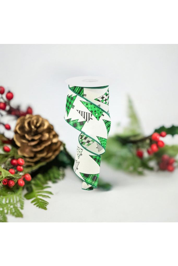 2.5" Christmas Tree Ribbon: Ivory (10 Yards) - Michelle's aDOORable Creations - Wired Edge Ribbon