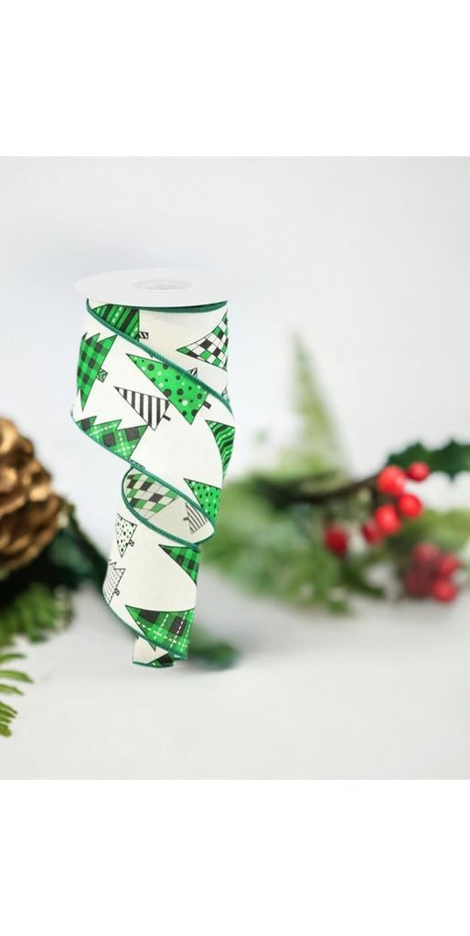 2.5" Christmas Tree Ribbon: Ivory (10 Yards) - Michelle's aDOORable Creations - Wired Edge Ribbon