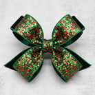Red and green sequin wired ribbon pre-tied bow detail