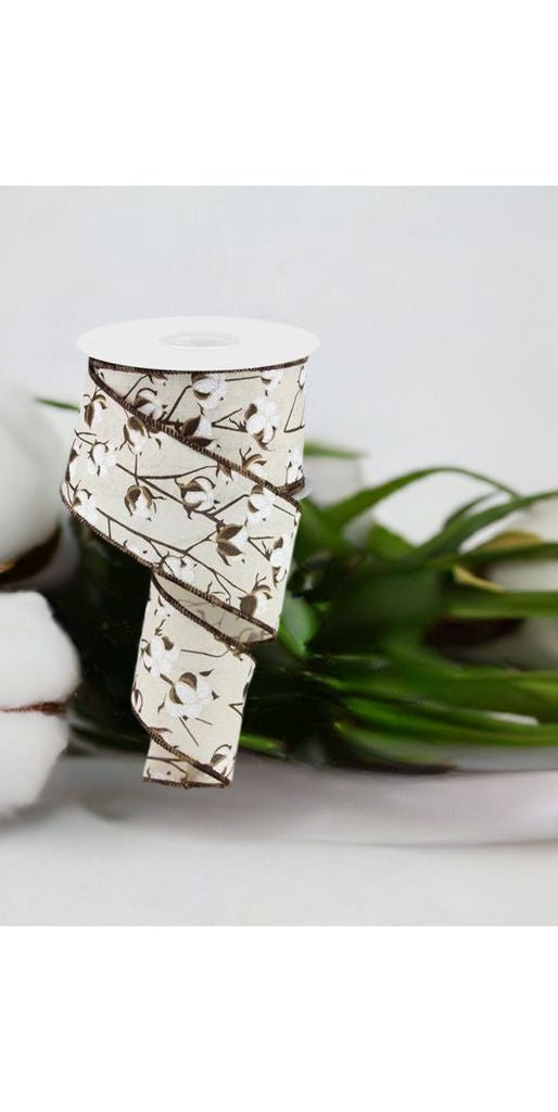 2.5" Cotton Pod Ribbon: Cream & White (10 Yards) - Michelle's aDOORable Creations - Wired Edge Ribbon