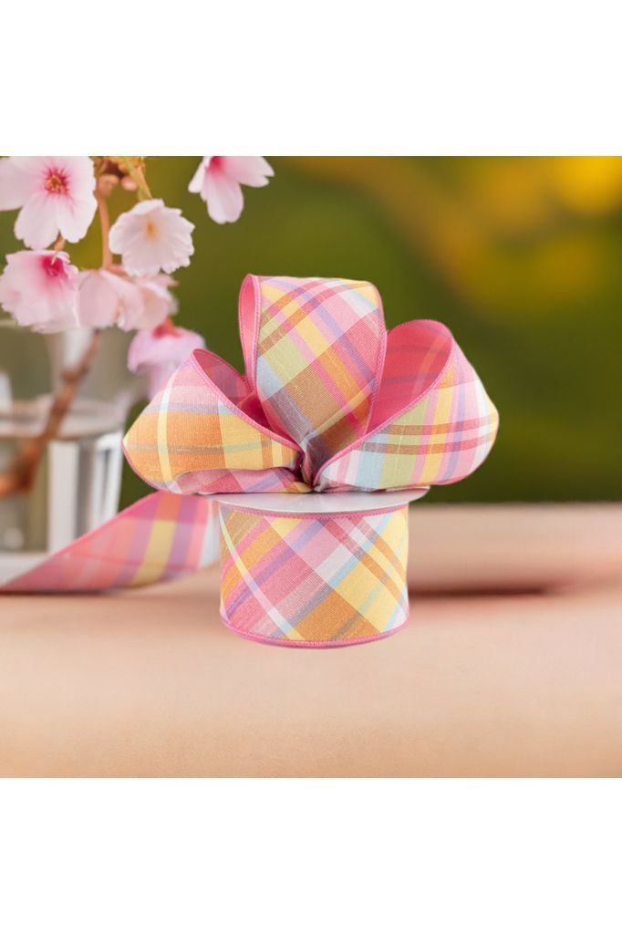 2.5" Diagonal Plaid Fused Ribbon: Light Pink (10 Yards) - Michelle's aDOORable Creations - Wired Edge Ribbon