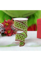 2.5" Dots & Stripes Glitter Tinsel Edge Ribbon: Lime Green, White & Red (10 Yards) - Michelle's aDOORable Creations - Wired Edge Ribbon