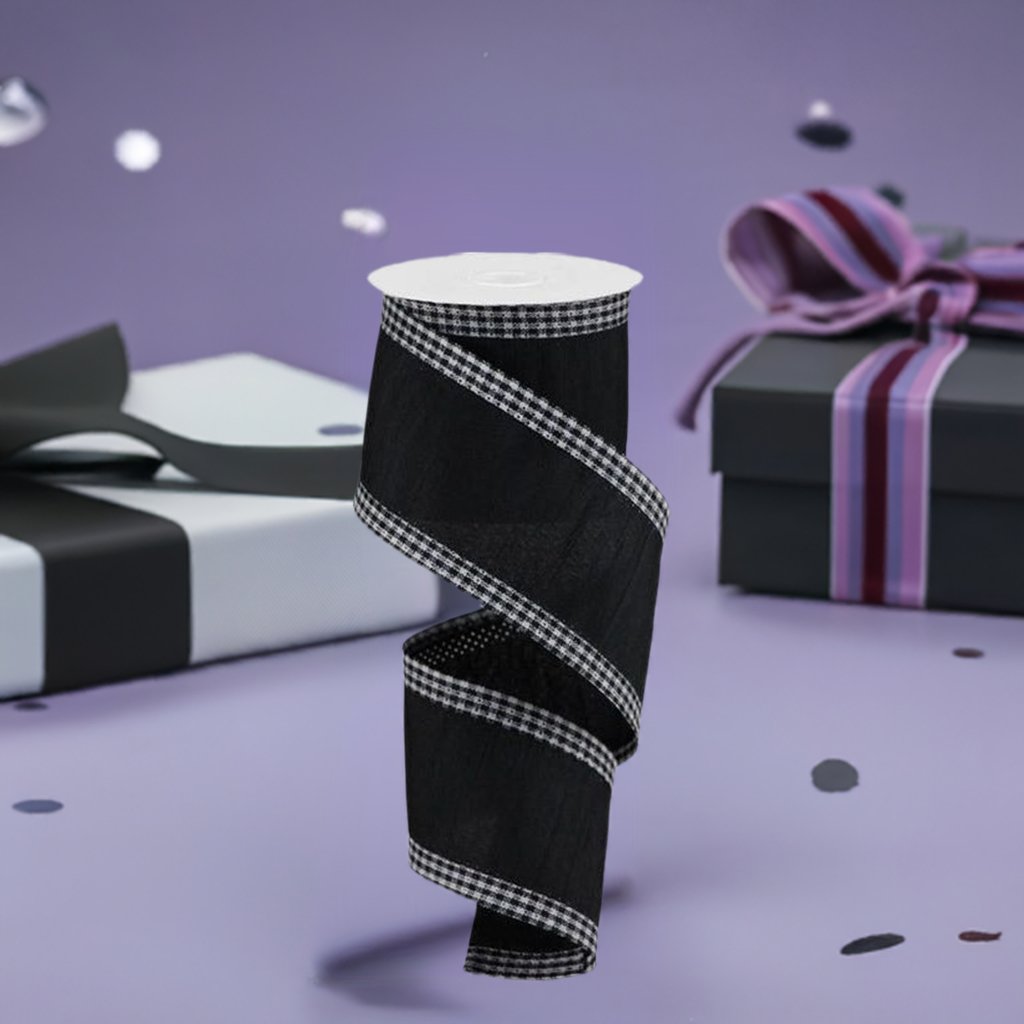 Shop For 2.5" Faux Dupioni Gingham Edge Ribbon: Black (10 Yards) at Michelle's aDOORable Creations