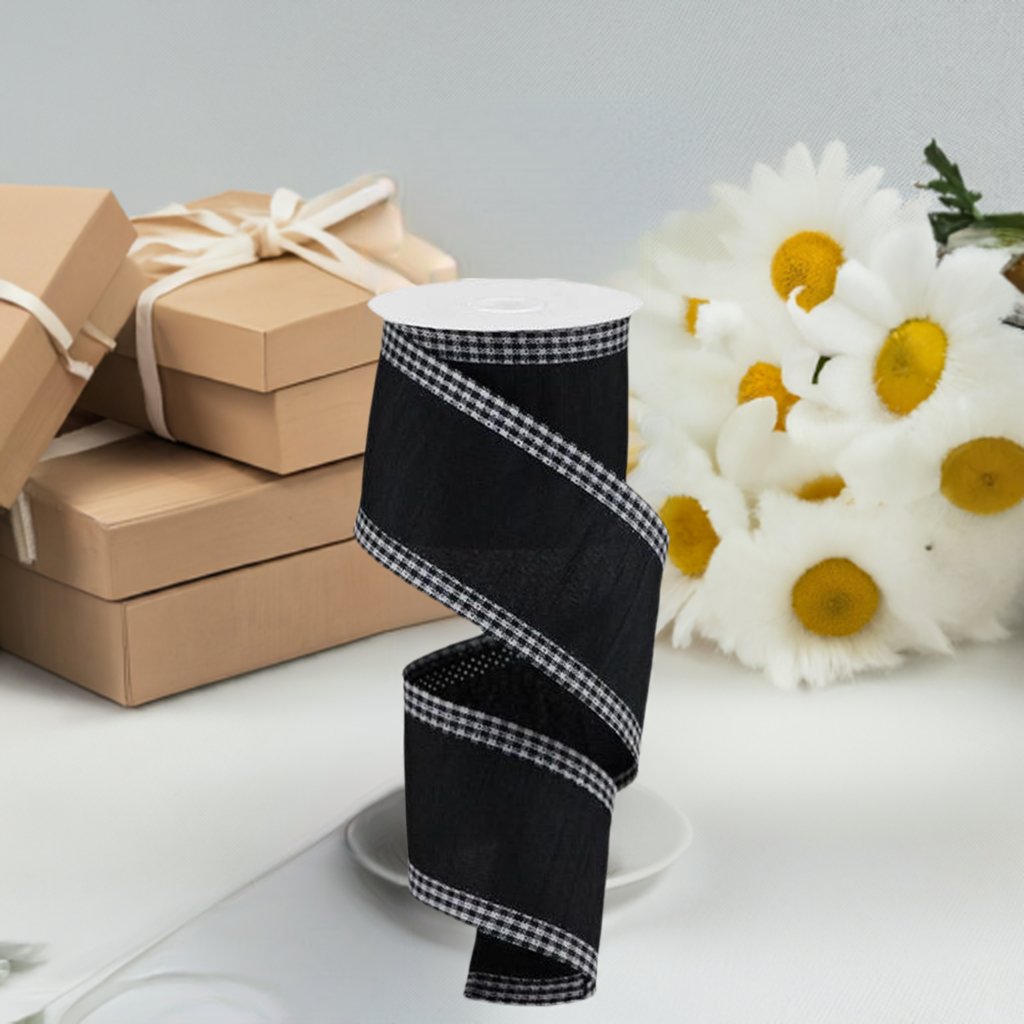 Shop For 2.5" Faux Dupioni Gingham Edge Ribbon: Black (10 Yards) at Michelle's aDOORable Creations