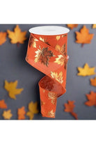 2.5" Foil Maple Leaf Royal Ribbon: Rust (10 Yards) - Michelle's aDOORable Creations - Wired Edge Ribbon