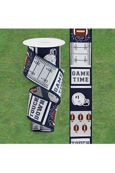 Shop For 2.5" Football Block Pattern Ribbon: Navy/Silver (10 Yards) at Michelle's aDOORable Creations