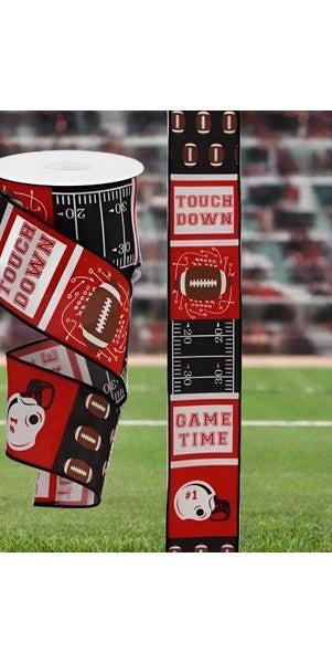 2.5" Football Block Pattern Ribbon: Red/Black (10 Yards) - Michelle's aDOORable Creations - Wired Edge Ribbon