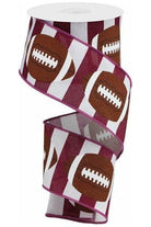 2.5" Football on Royal Ribbon: Maroon & White (10 Yards) - Michelle's aDOORable Creations - Wired Edge Ribbon