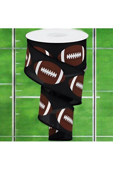 2.5" Football Ribbon: Black (10 Yards) - Michelle's aDOORable Creations - Wired Edge Ribbon