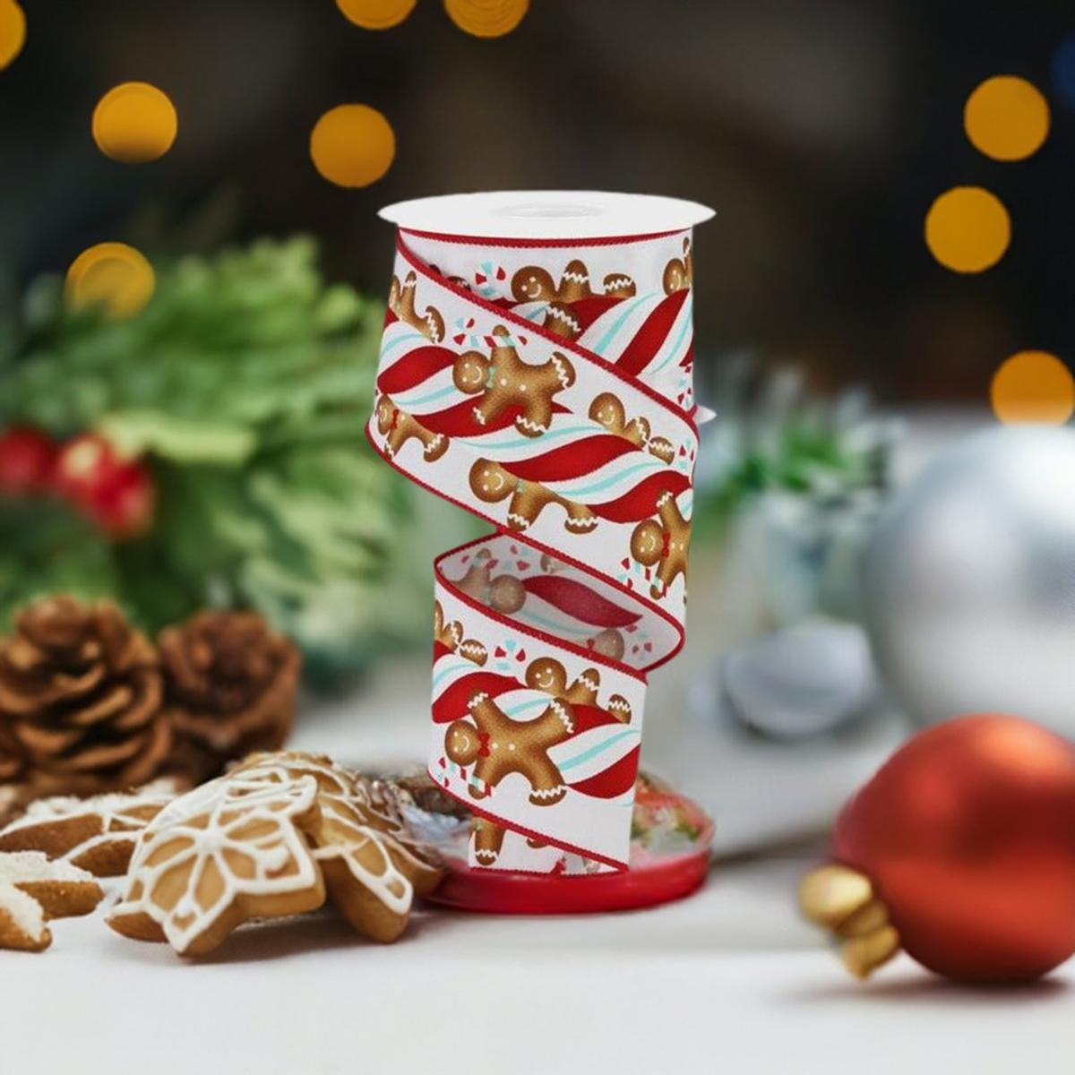 Shop For 2.5" Gingerbread Kids Candy Ribbon: White/Ice Blue (10 Yards) at Michelle's aDOORable Creations