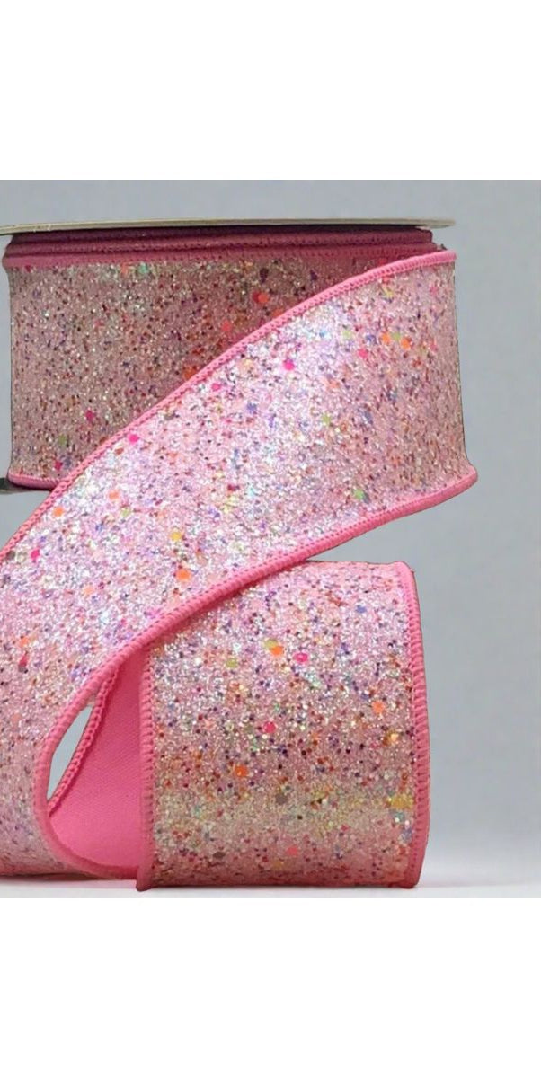 2.5" Glitter Confetti Ribbon: Pink (10 Yards) - Michelle's aDOORable Creations - Wired Edge Ribbon