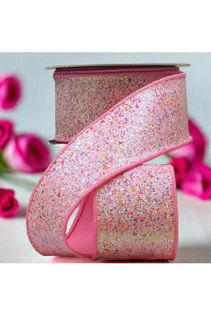 Shop For 2.5" Glitter Confetti Ribbon: Pink (10 Yards) 88-4272
