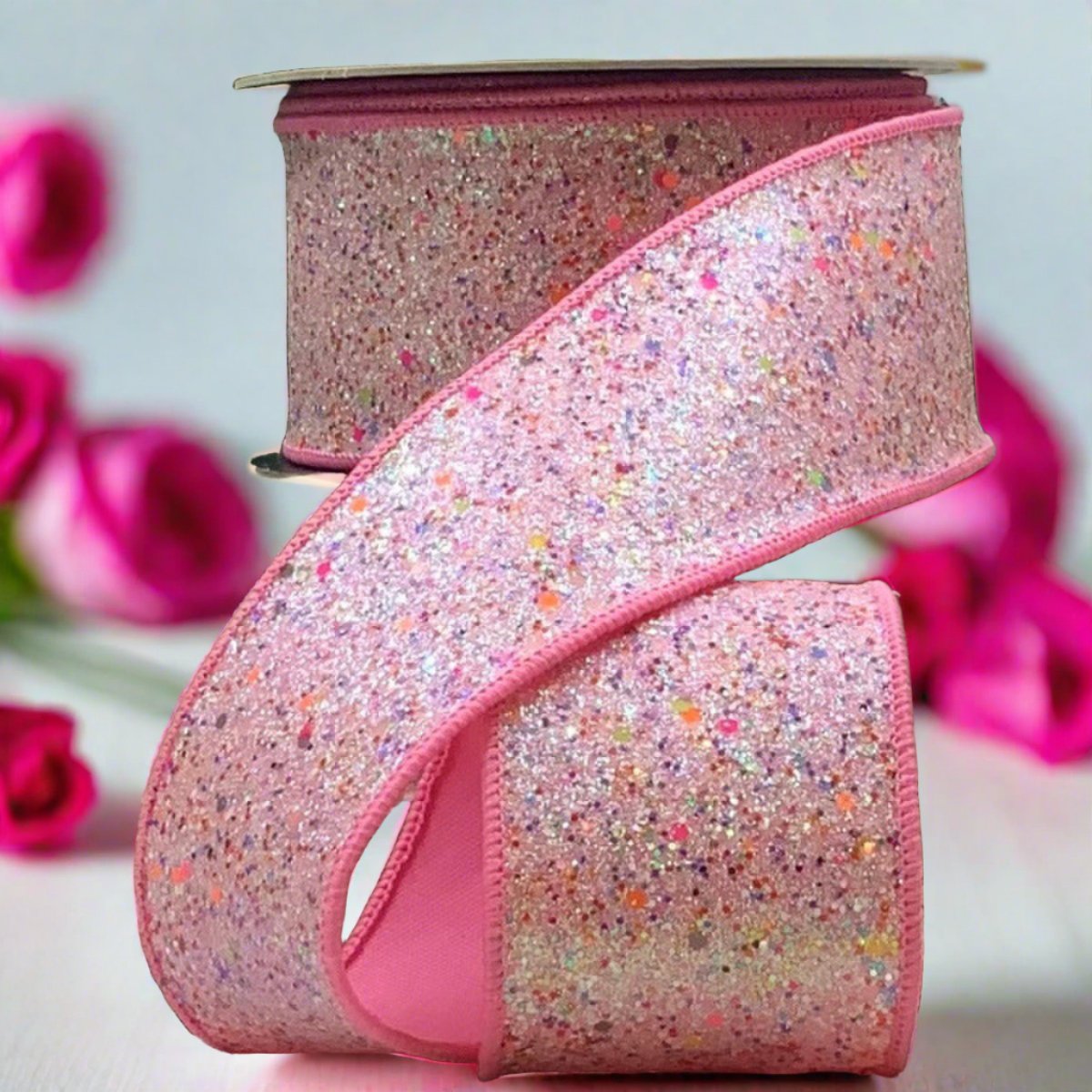 Shop For 2.5" Glitter Confetti Ribbon: Pink (10 Yards) at Michelle's aDOORable Creations