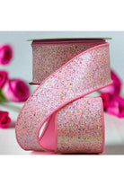 2.5" Glitter Confetti Ribbon: Pink (10 Yards) - Michelle's aDOORable Creations - Wired Edge Ribbon