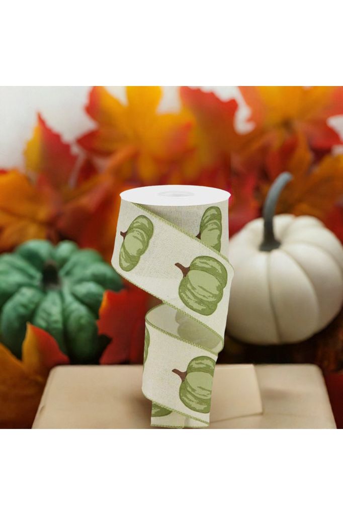 Shop For 2.5" Green Pumpkin Ribbon: Cream (10 Yards) at Michelle's aDOORable Creations