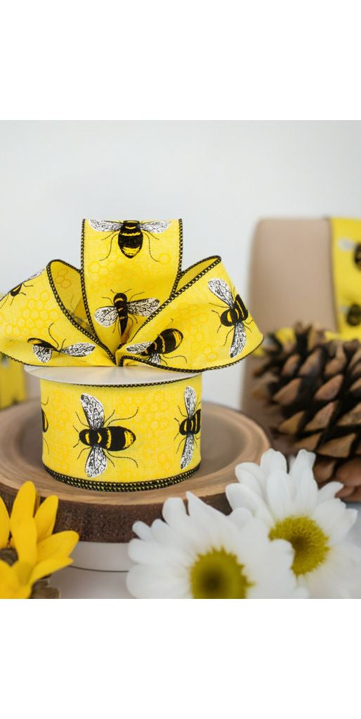 2.5" Honey Bee Royal Ribbon: Yellow (10 Yards) - Michelle's aDOORable Creations - Wired Edge Ribbon