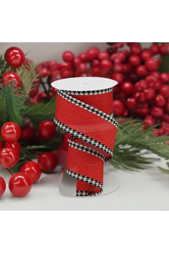 2.5" Houndstooth Edge Ribbon: Red, Black, White (10 Yards) - Michelle's aDOORable Creations - Wired Edge Ribbon